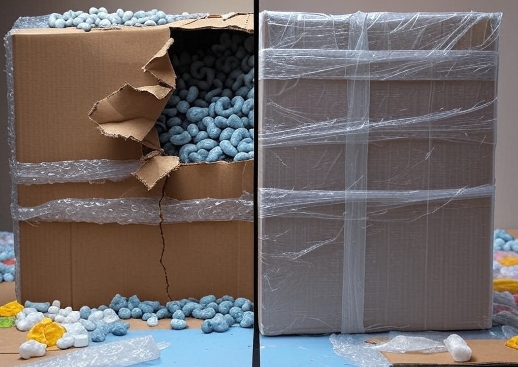 A fragile electronic item protected by foam cushioning.