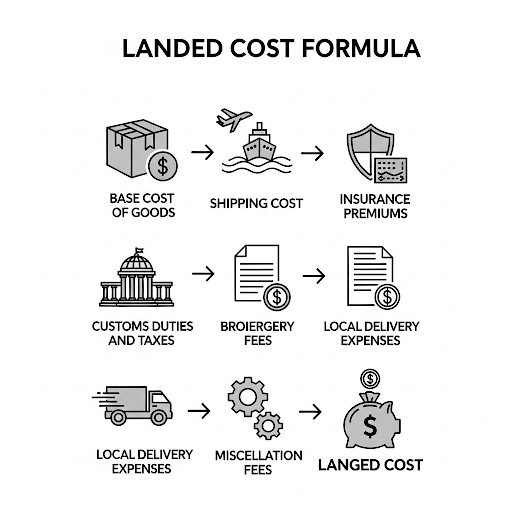 A person calculating the landed cost for Philippine imports on a calculator with receipts.