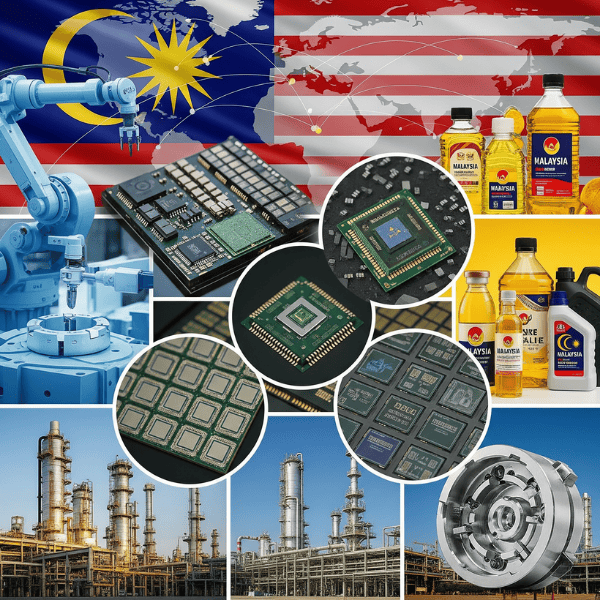 A shipping container being loaded at a Malaysian port for import to the Philippines.