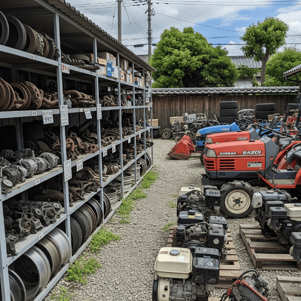 A logistics warehouse floor stacked with imported surplus goods from Japan.