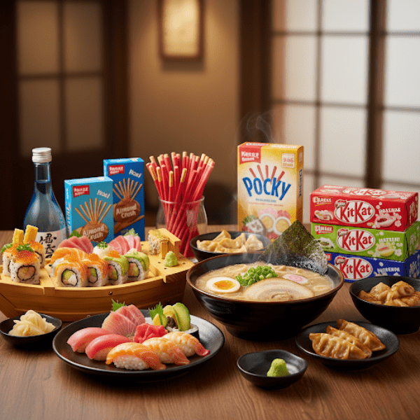 A logistics professional inspecting packaged Japanese food ingredients for quality control.