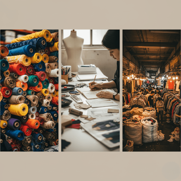 fashion apparel being packed and labeled for shipment from a Hong Kong warehouse.