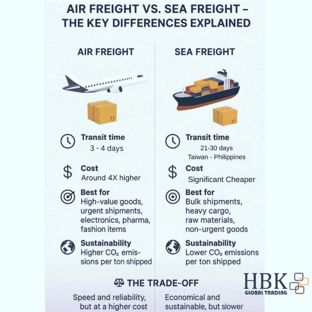 Sea freight vs air freight transit comparison for Thailand auto parts 2026
