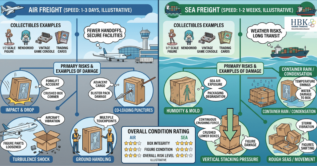 Air vs sea freight condition risk comparison for Japan collectibles shipped to the Philippines