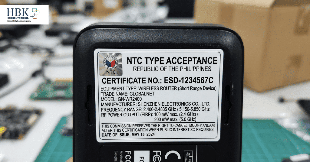 NTC type-approval label on imported wireless electronics for the Philippines