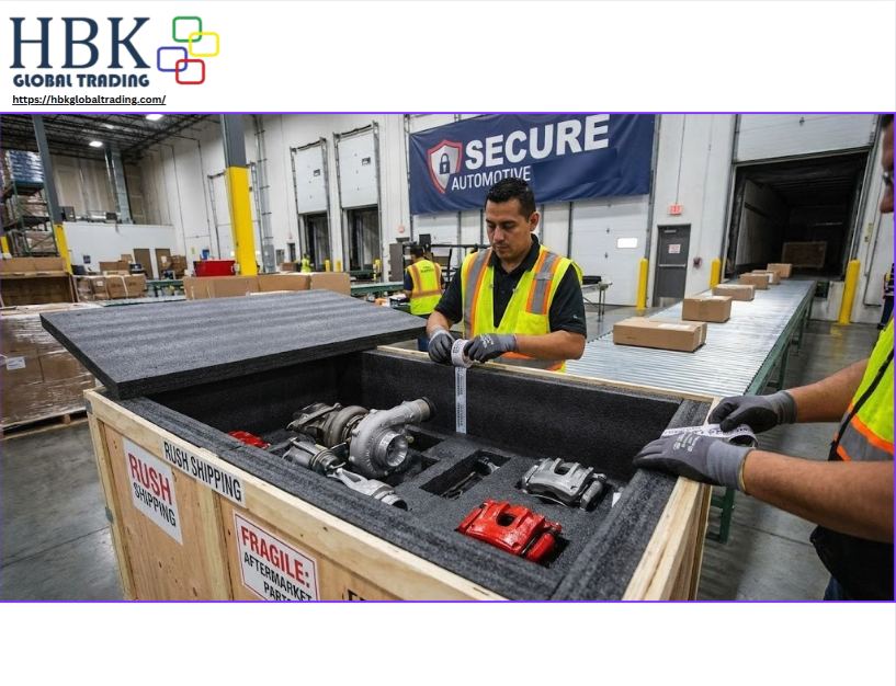Secure handling of aftermarket automotive parts for rush shipping.
