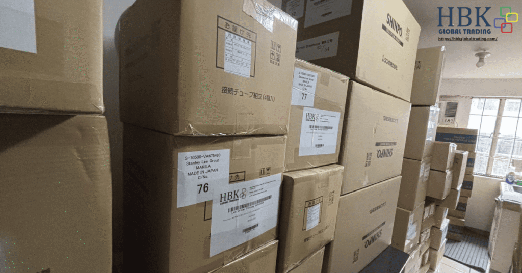 Proper barcoded shipping labels on cargo boxes.