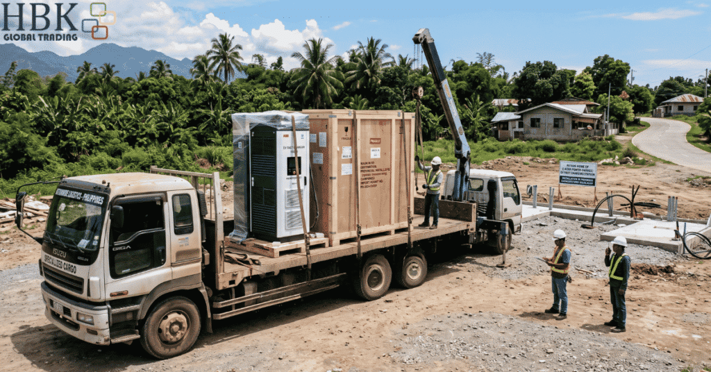 nationwide delivery of an imported EV fast charger to a provincial install site in the Philippines