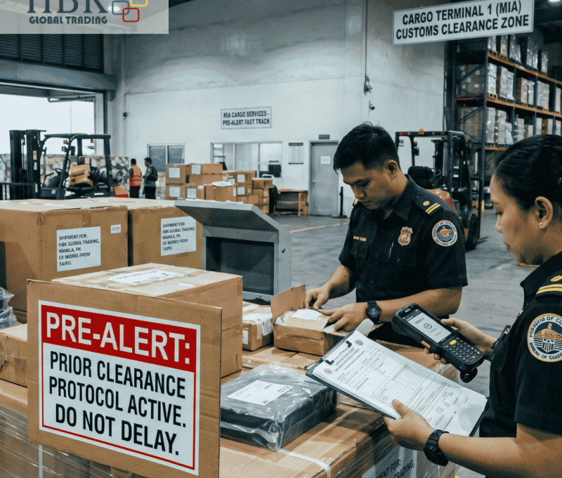 HBK Global Trading air cargo clearing customs at NAIA terminal under a pre-alert protocol