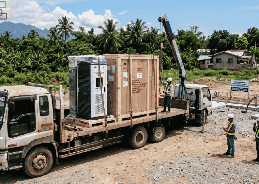 nationwide delivery of an imported EV fast charger to a provincial install site in the Philippines